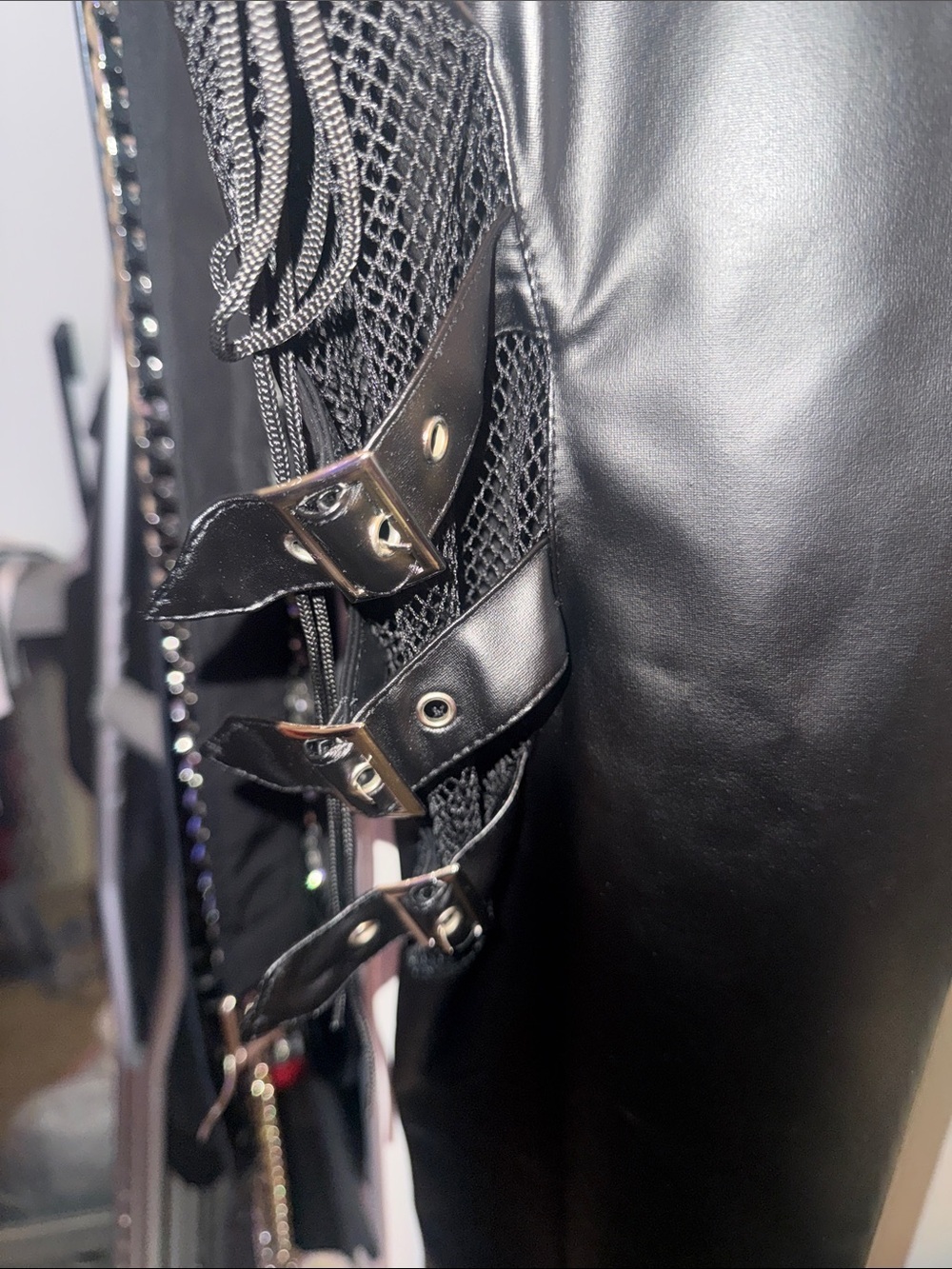 Source Unknown Black Faux Leather Lace-Up Flare Pants - Picture 3 of 13